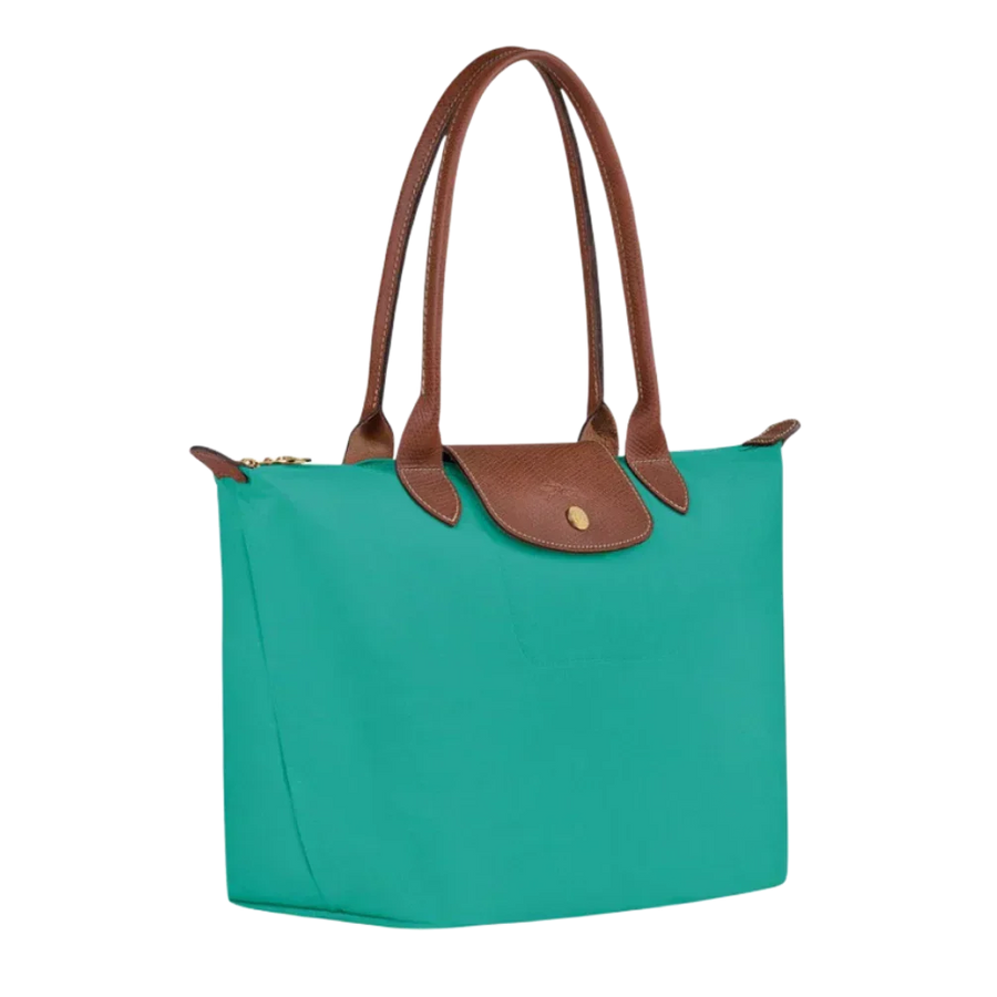 Cabas pliable en nylon à détails cuir Grand Sac Turquoise, vue de dos – Valloro Paris