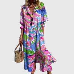 Robe maxi bohémienne élégante Zariah, détail du tissu – Valloro Paris