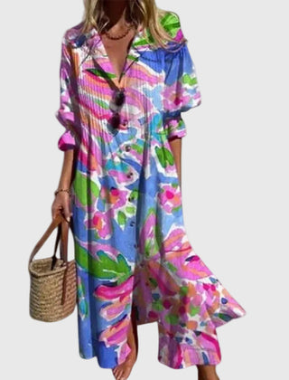 Robe maxi bohémienne élégante Zariah, détail du tissu – Valloro Paris