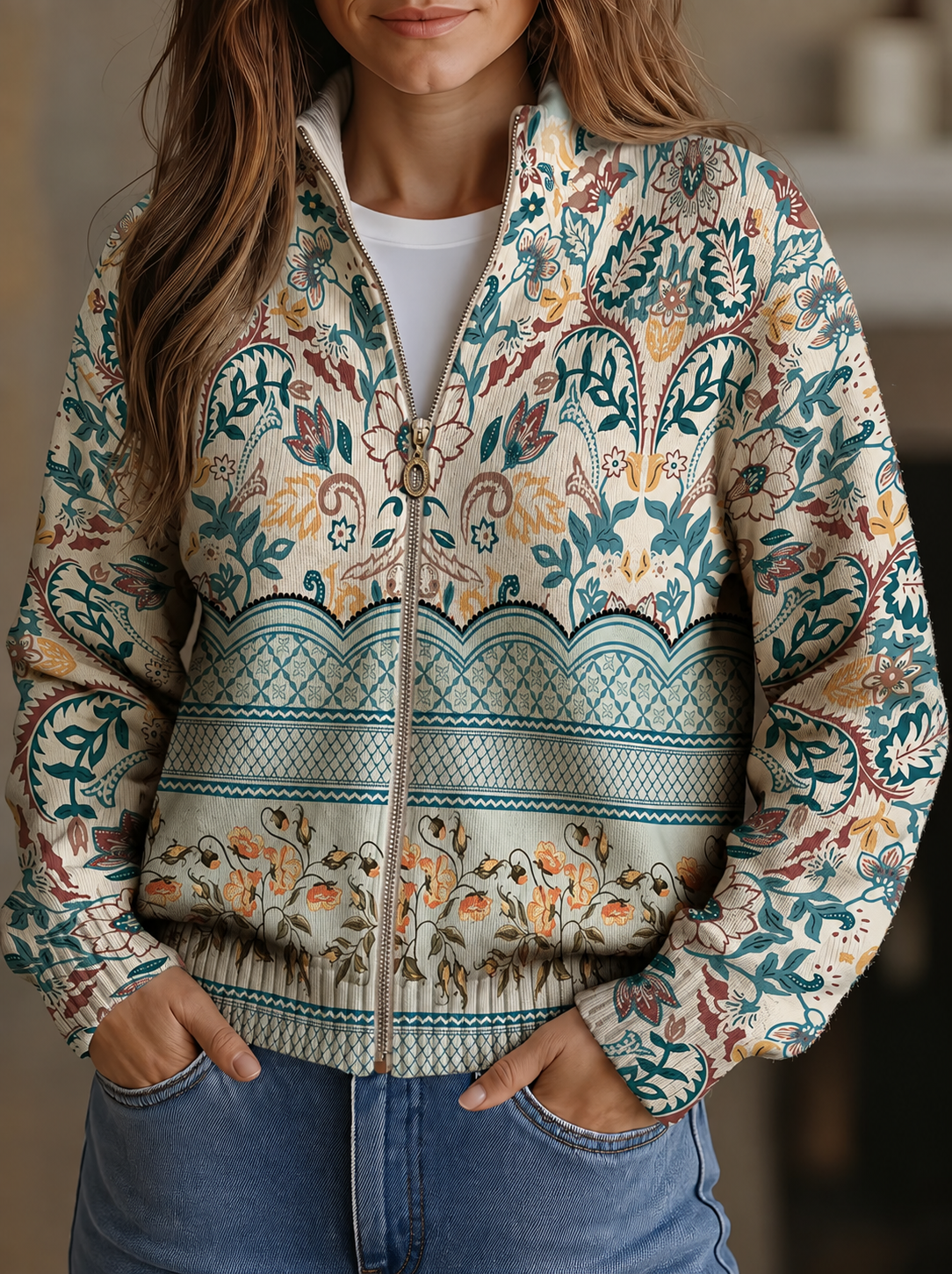 Sybilla™ | Cardigan à imprimé floral botanique vintage