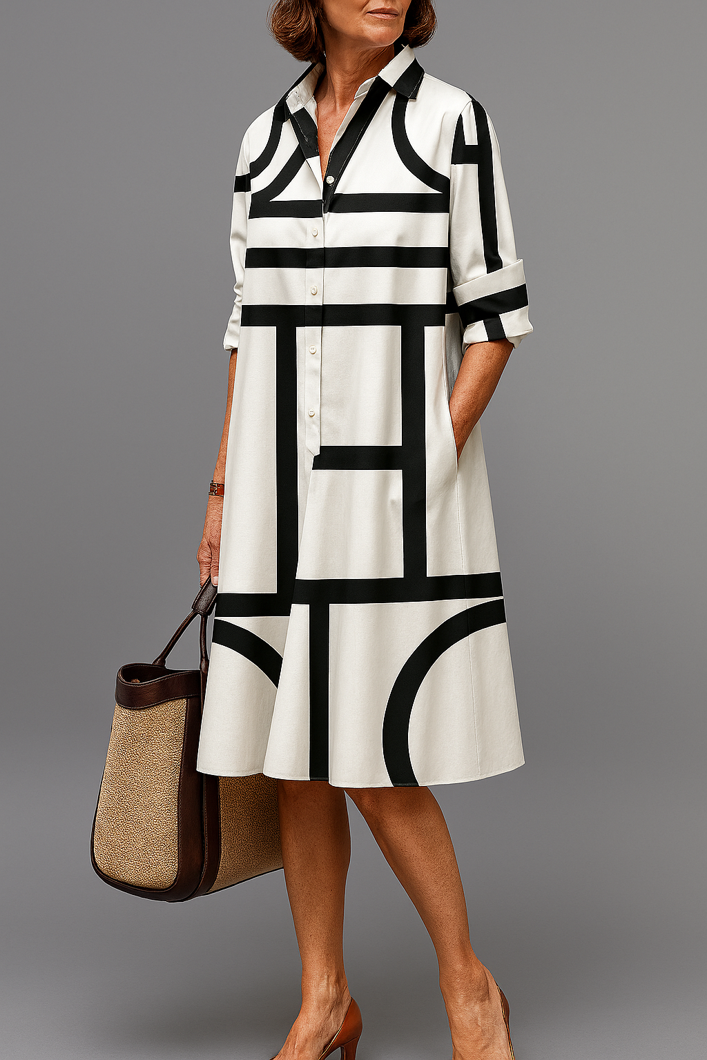 Robe midi chic Annette, vue de face – Valloro Paris