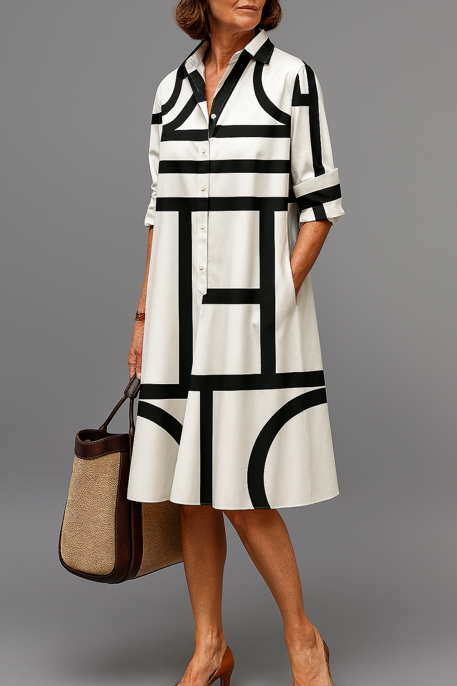 Robe midi chic Annette, vue de face – Valloro Paris
