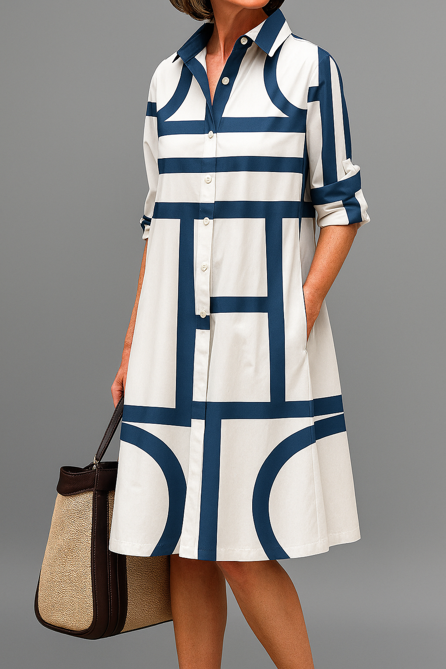 Robe midi élégante Sienna, vue de face – Valloro Paris