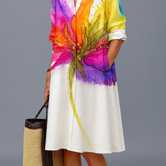 Robe midi sophistiquée Bridget, vue de face – Valloro Paris