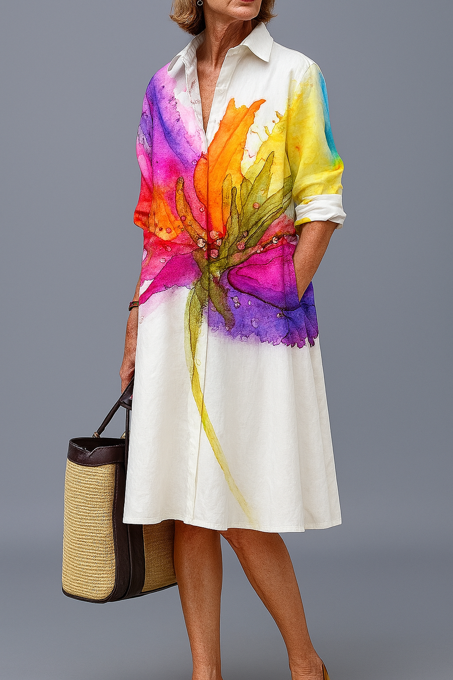 Robe midi sophistiquée Bridget, vue de face – Valloro Paris