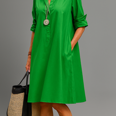 Robe midi élégante Clara, vue de face – Valloro Paris