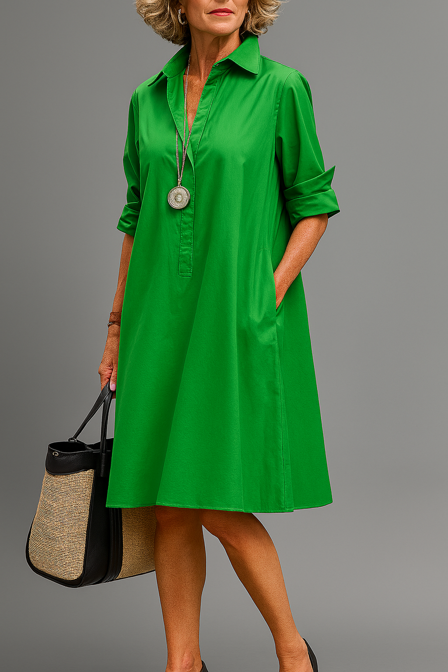Robe midi élégante Clara, vue de face – Valloro Paris
