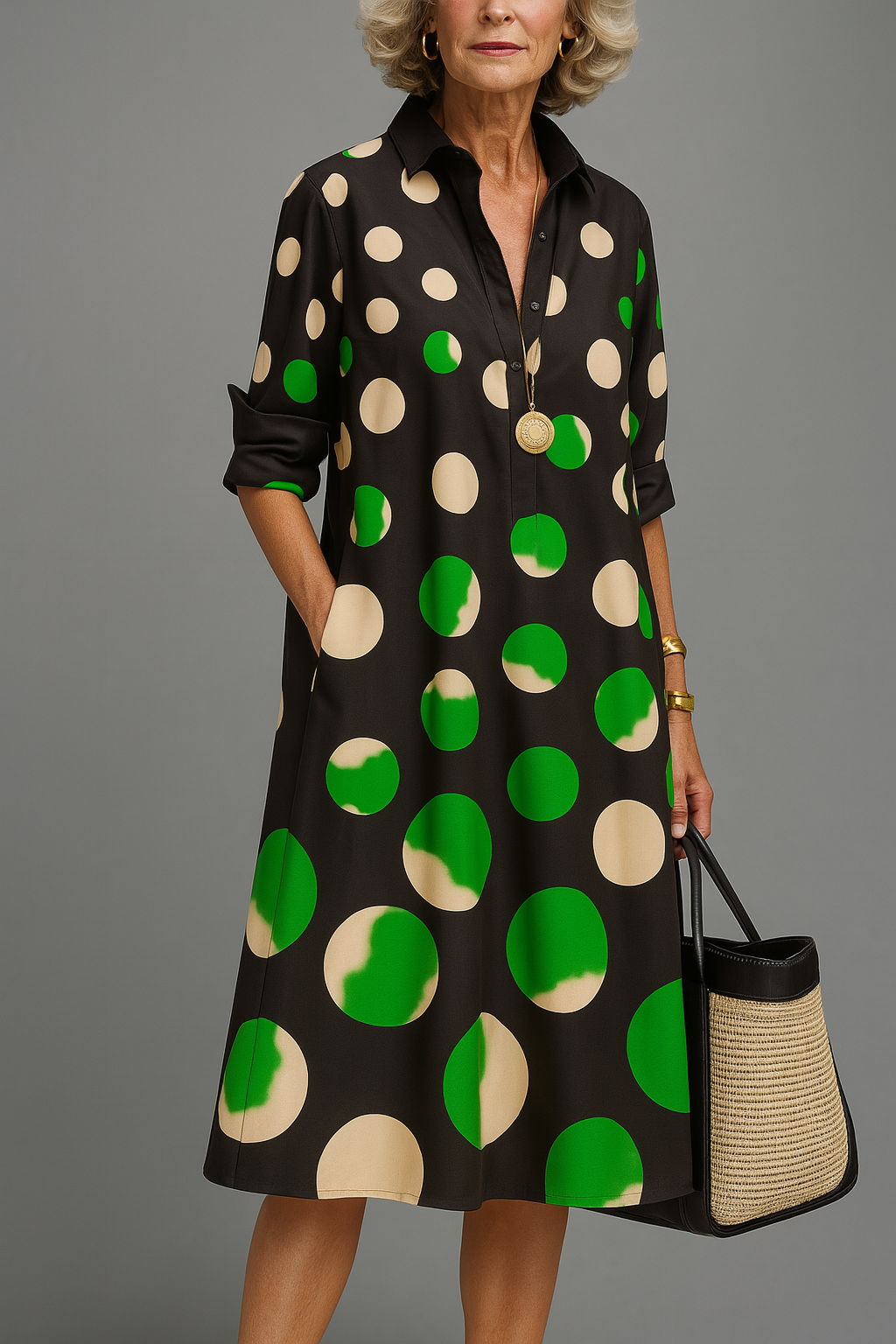 Robe midi sophistiquée Loretta, vue de face – Valloro Paris