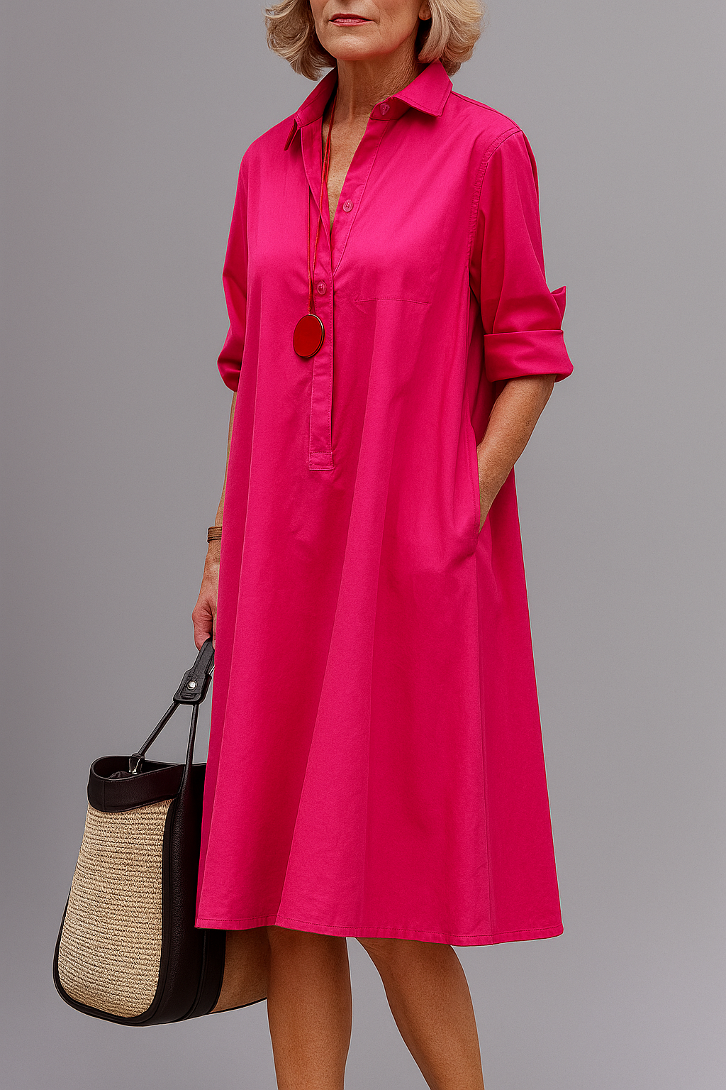 Robe midi sophistiquée Wilma, vue de face – Valloro Paris