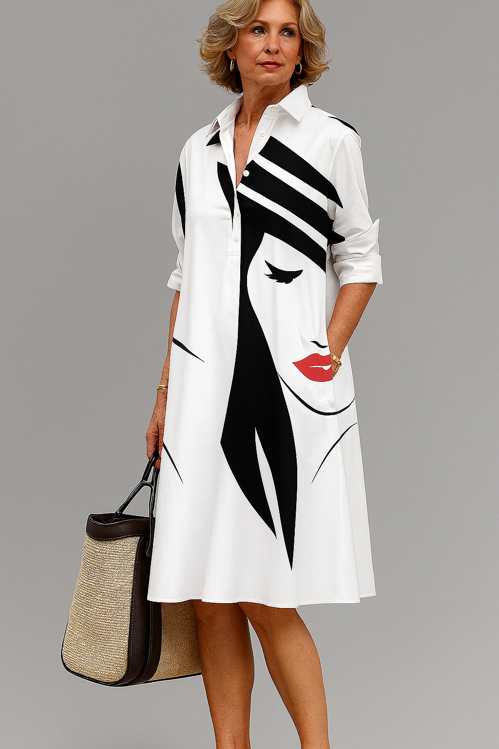 Robe midi confortable Yvette, vue de face – Valloro Paris