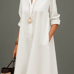 Robe midi élégante Sarah, vue de face – Valloro Paris