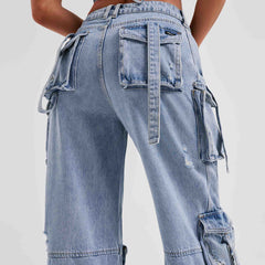 Pantalon cargo en denim premium Brooklyn, vue de face – Valloro Paris
