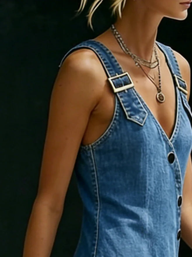 Vera | Longue robe en jean boutonnée