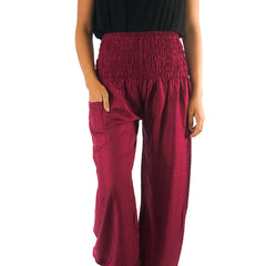 Pantalon sarouel bordeaux esprit bohème Gaïa, vue de face – Valloro Paris