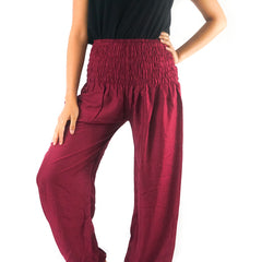 Pantalon sarouel bordeaux esprit bohème Gaïa, vue de dos – Valloro Paris