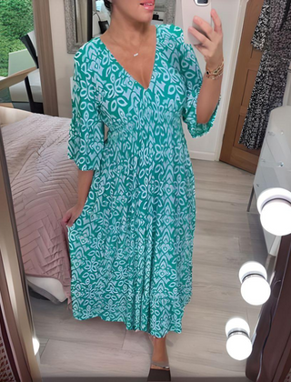 Robe imprimée boho Lillia, vue de profil – Valloro Paris