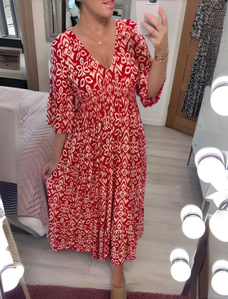 Robe imprimée boho Lillia, vue de face – Valloro Paris