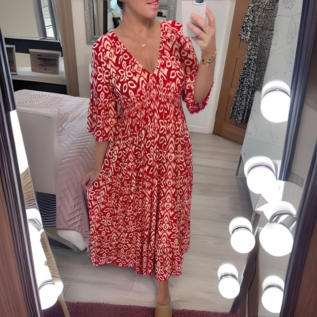 Robe imprimée boho Lillia, vue de face – Valloro Paris
