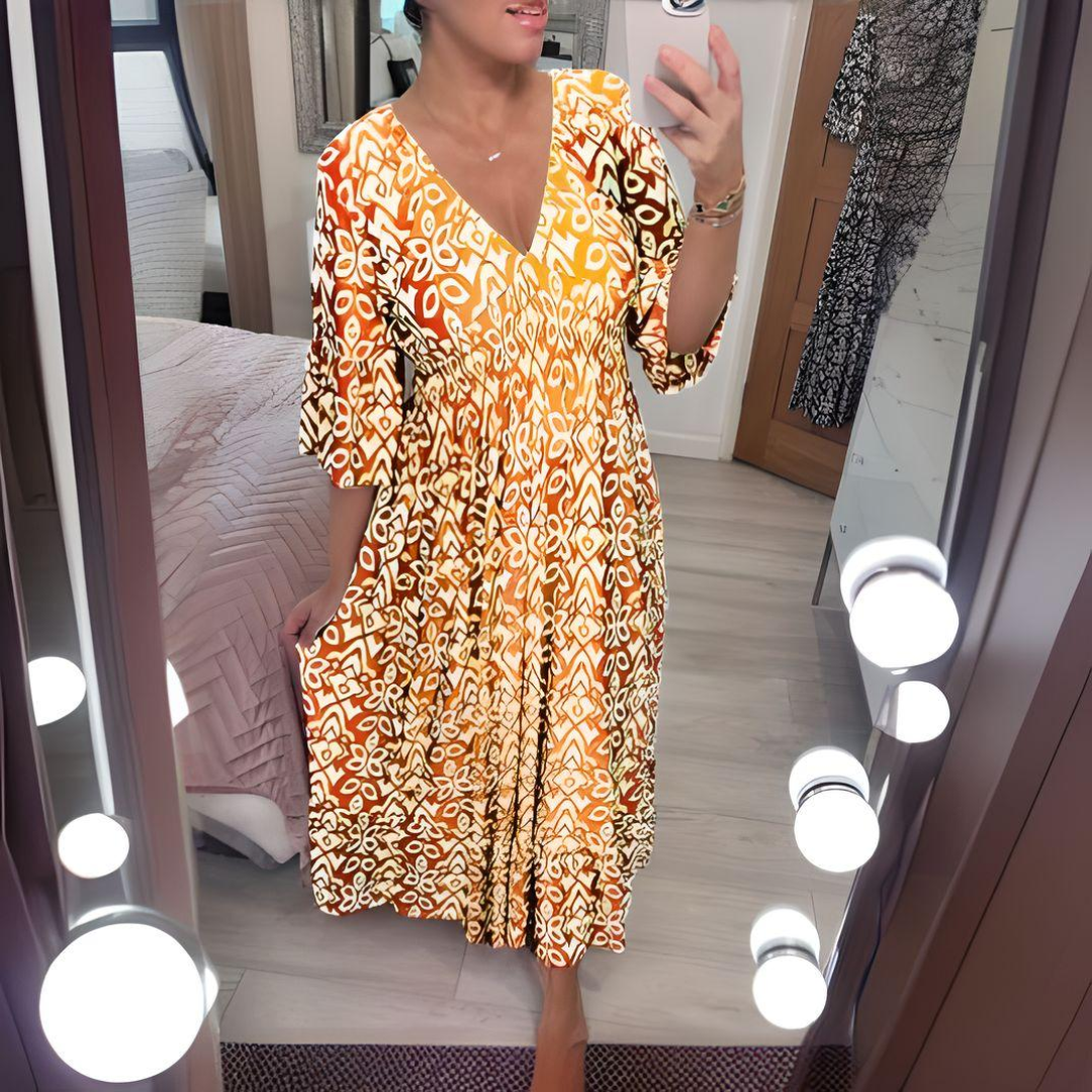 Robe imprimée boho Lillia, vue de dos – Valloro Paris