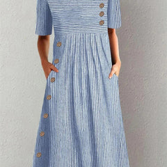 Robe d’été rayée Sofia, vue de face – Valloro Paris