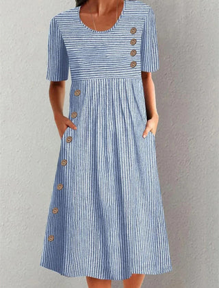 Robe d’été rayée Sofia, vue de face – Valloro Paris