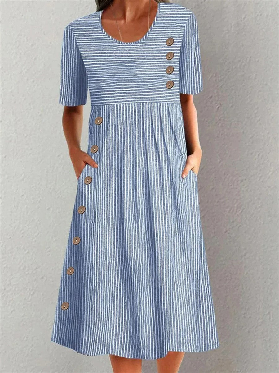 Robe d’été rayée Sofia, vue de face – Valloro Paris