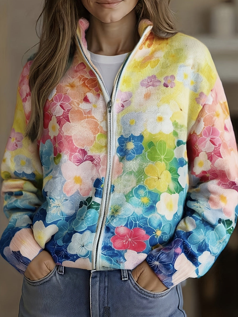 Augusta™ | Cardigan zippé ombré à fleurs aquarelle