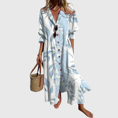 Robe maxi bohémienne élégante Zariah, vue de profil – Valloro Paris