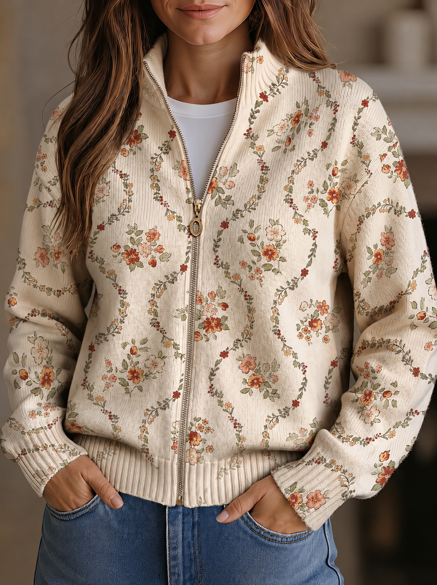 Persephone™ | Cardigan crème à délicat imprimé floral