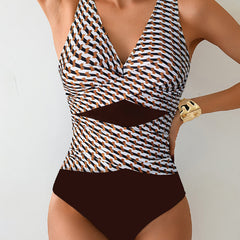 Maillot de bain une pièce colorblock à dos croisé Marina, gros plan sur la coupe – Valloro Paris
