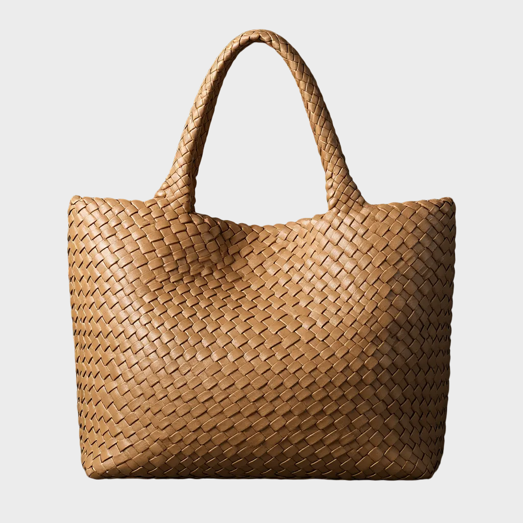 Cabas en cuir tressé à la main Lana, détail des finitions – Valloro Paris