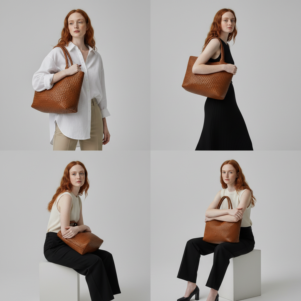 Cabas en cuir tressé à la main Lana, présentation du coloris – Valloro Paris