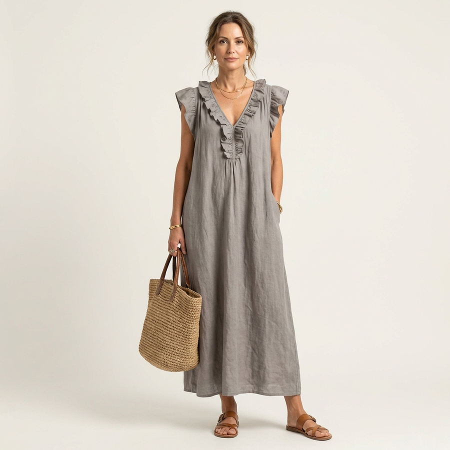 Anita | Robe longue à col en V avec volants