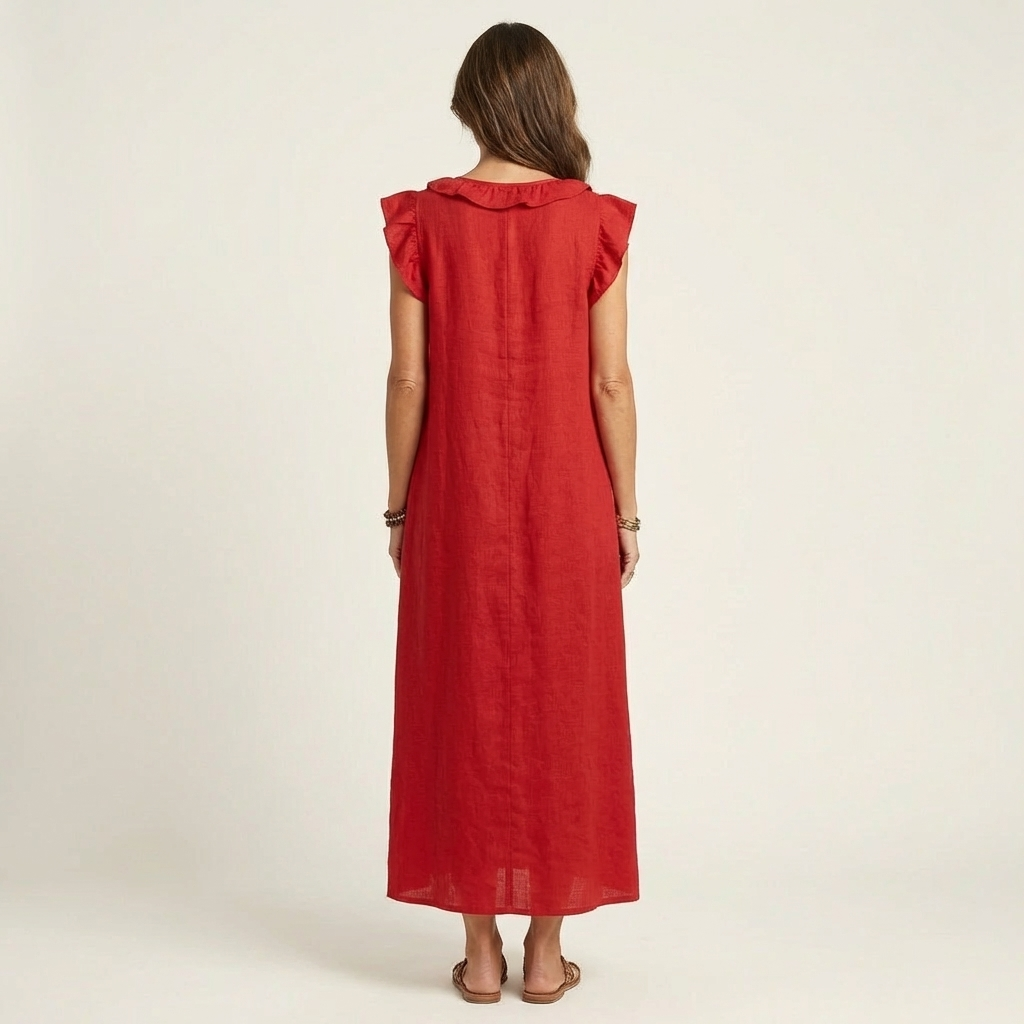 Anita | Robe longue à col en V avec volants