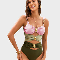 Maillot de bain une pièce froncé à perles dorées Doriane, vue complète du modèle (photo 21) – Valloro Paris