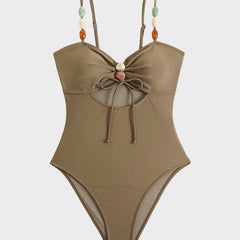 Maillot de bain satiné à perles et découpes Salomé, détail du motif (photo 20) – Valloro Paris