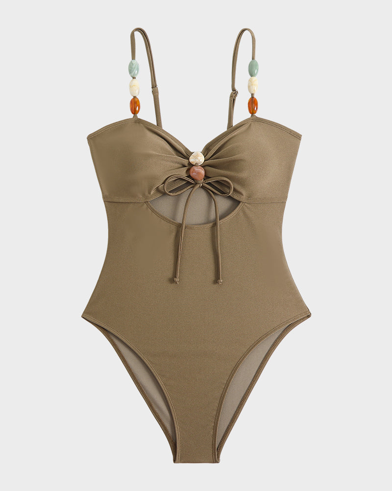 Maillot de bain satiné à perles et découpes Salomé, détail du motif (photo 20) – Valloro Paris