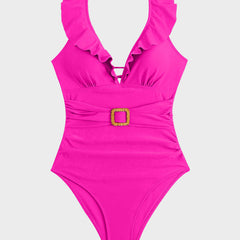 Maillot de bain froncé à décolleté en V et volants Roxane, détail du motif (photo 20) – Valloro Paris