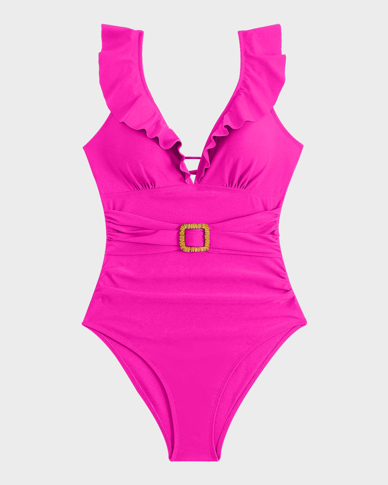 Maillot de bain froncé à décolleté en V et volants Roxane, détail du motif (photo 20) – Valloro Paris