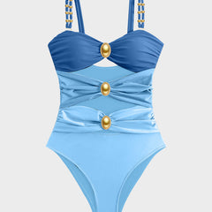 Maillot de bain une pièce froncé à perles dorées Doriane, vue de profil (photo 30) – Valloro Paris