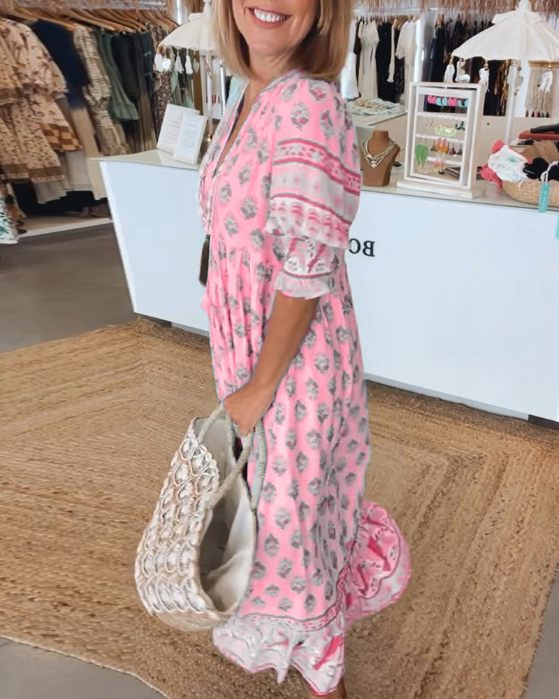 Robe bohème intemporelle Verity, vue de profil – Valloro Paris