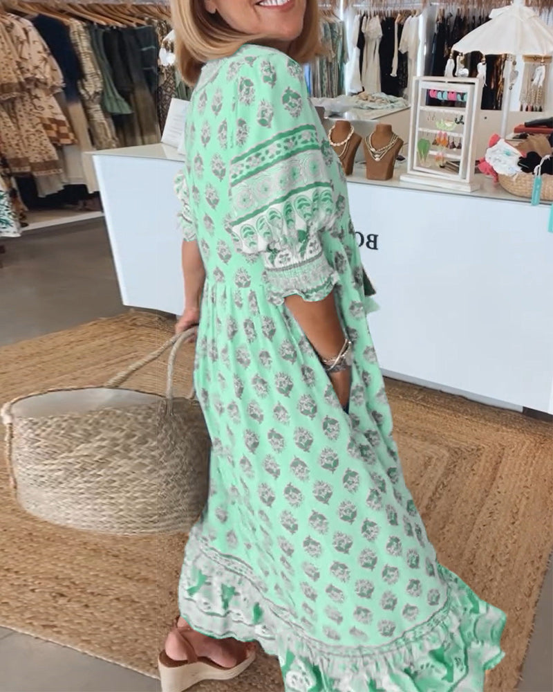 Robe bohème intemporelle Verity, vue complète du modèle – Valloro Paris