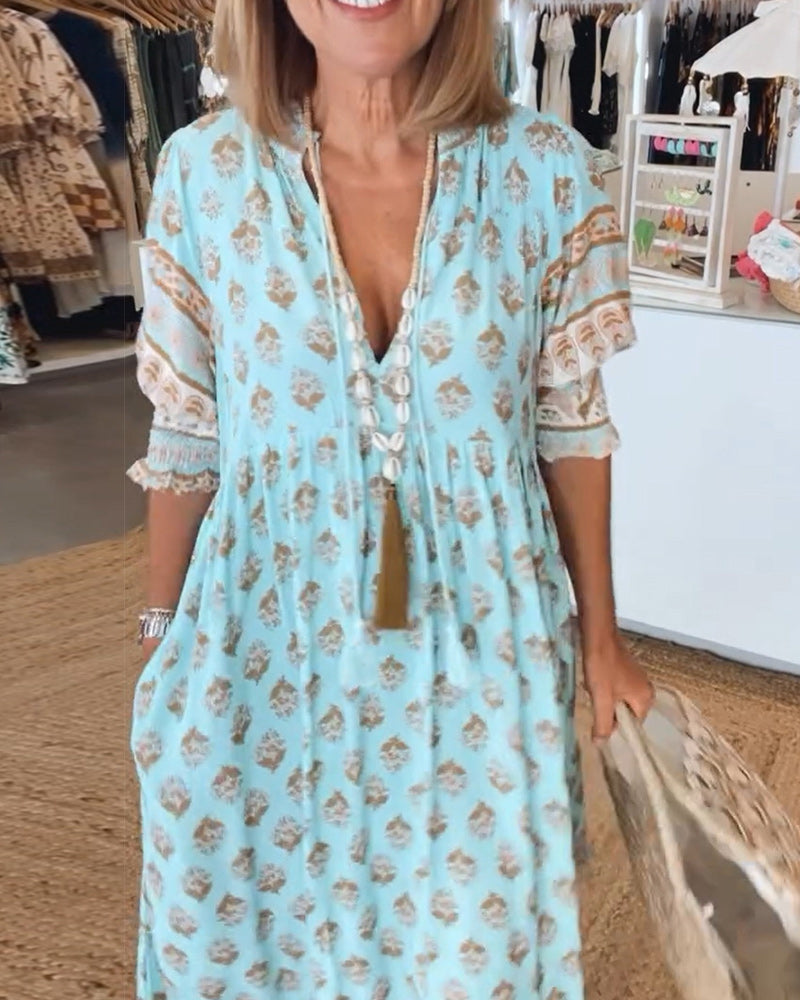 Robe bohème intemporelle Verity, détail du tissu – Valloro Paris