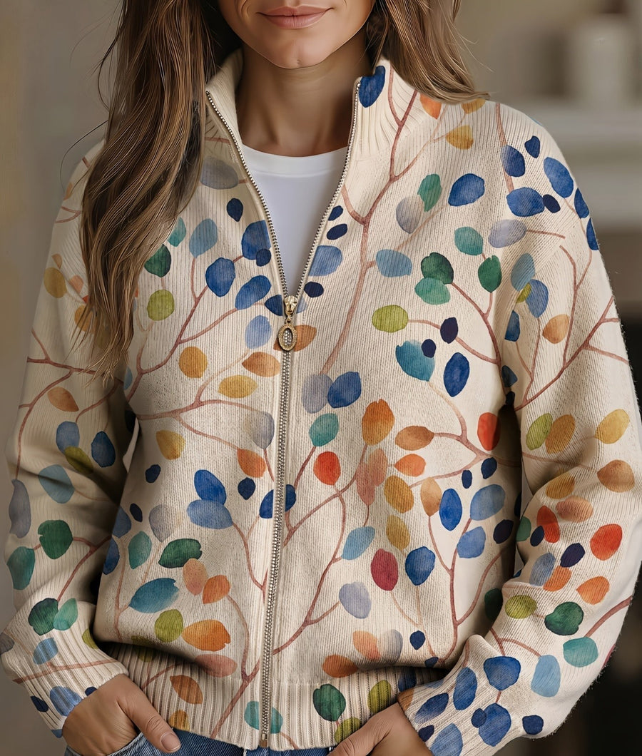 Imogene™ | Cardigan zippé à imprimé feuilles botaniques