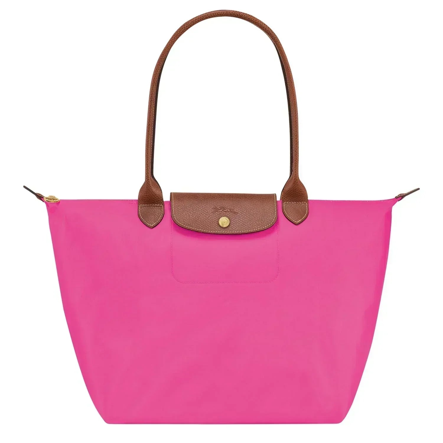 Cabas pliable en nylon à détails cuir Grand Sac Rose, vue de face – Valloro Paris
