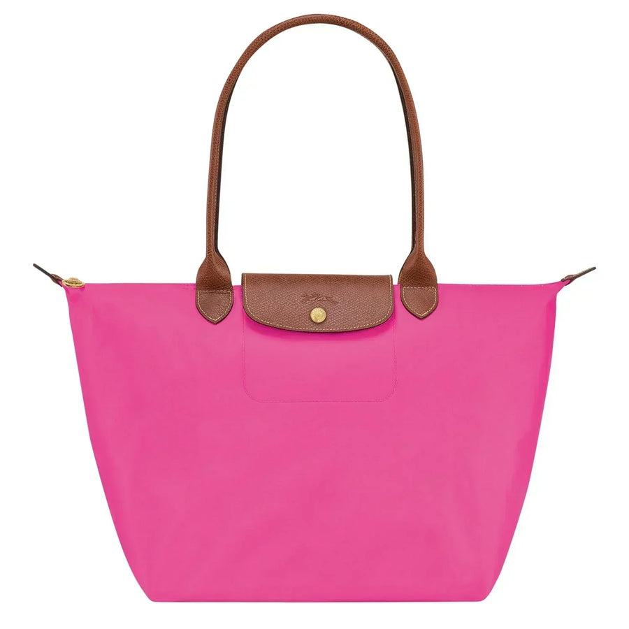 Cabas pliable en nylon à détails cuir Grand Sac Rose, vue de face – Valloro Paris