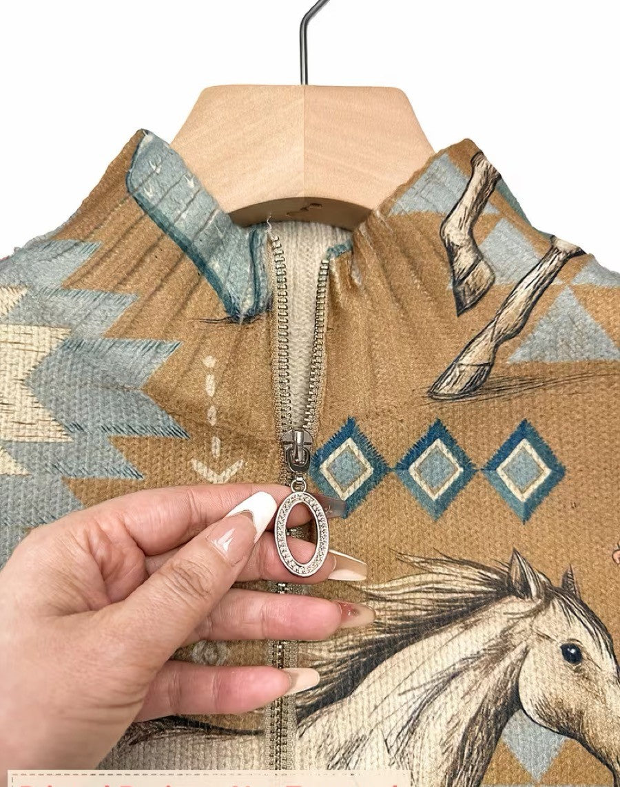 Perpetua™ | Cardigan zippé chevaux du désert et cactus