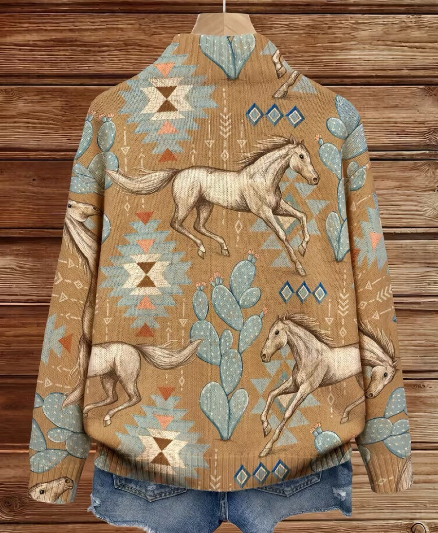 Perpetua™ | Cardigan zippé chevaux du désert et cactus