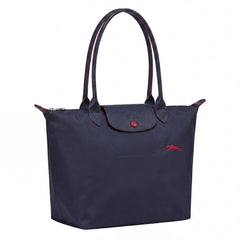 Cabas pliable en nylon à détails cuir Grand Sac Bleu Marine, vue de dos – Valloro Paris