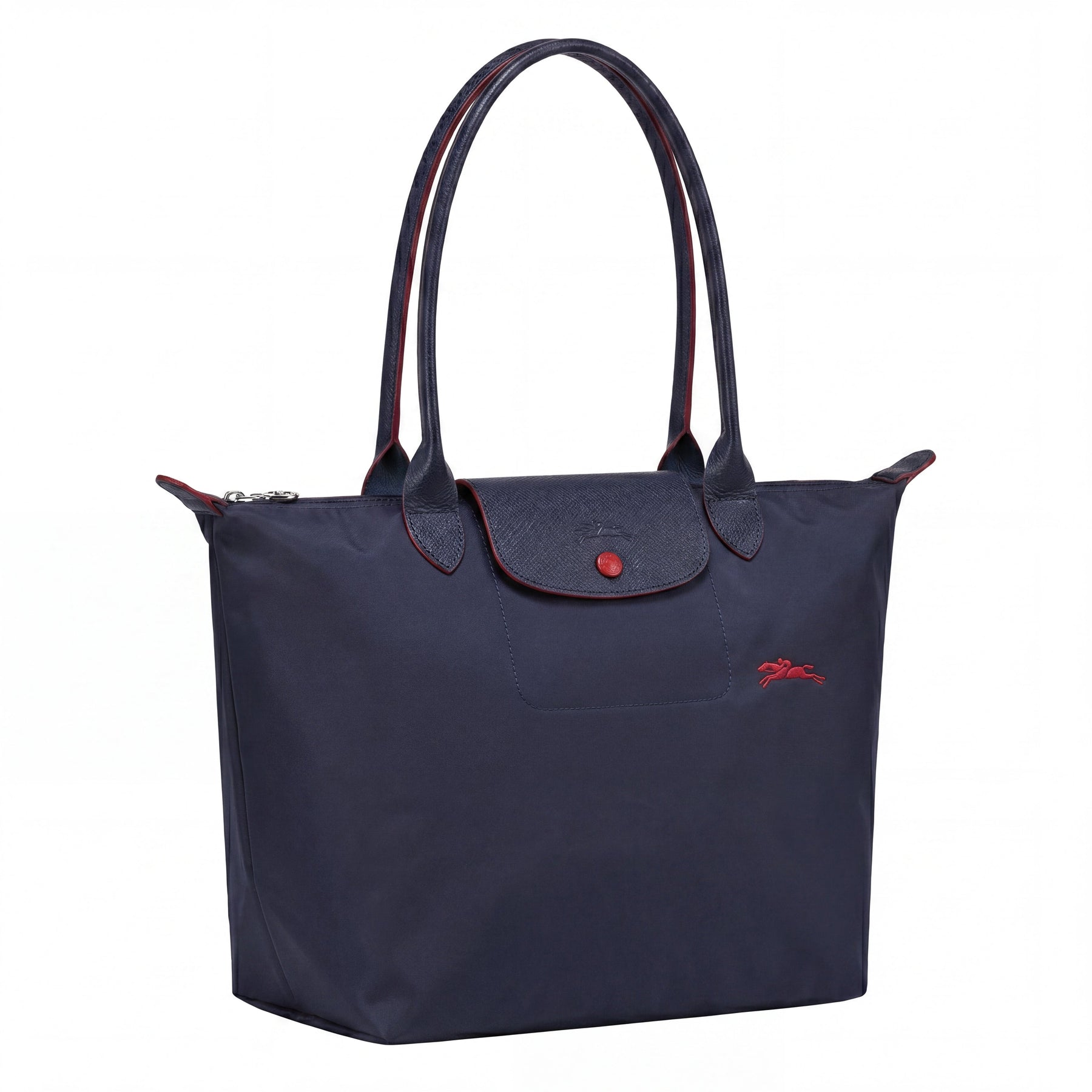 Cabas pliable en nylon à détails cuir Grand Sac Bleu Marine, vue de dos – Valloro Paris